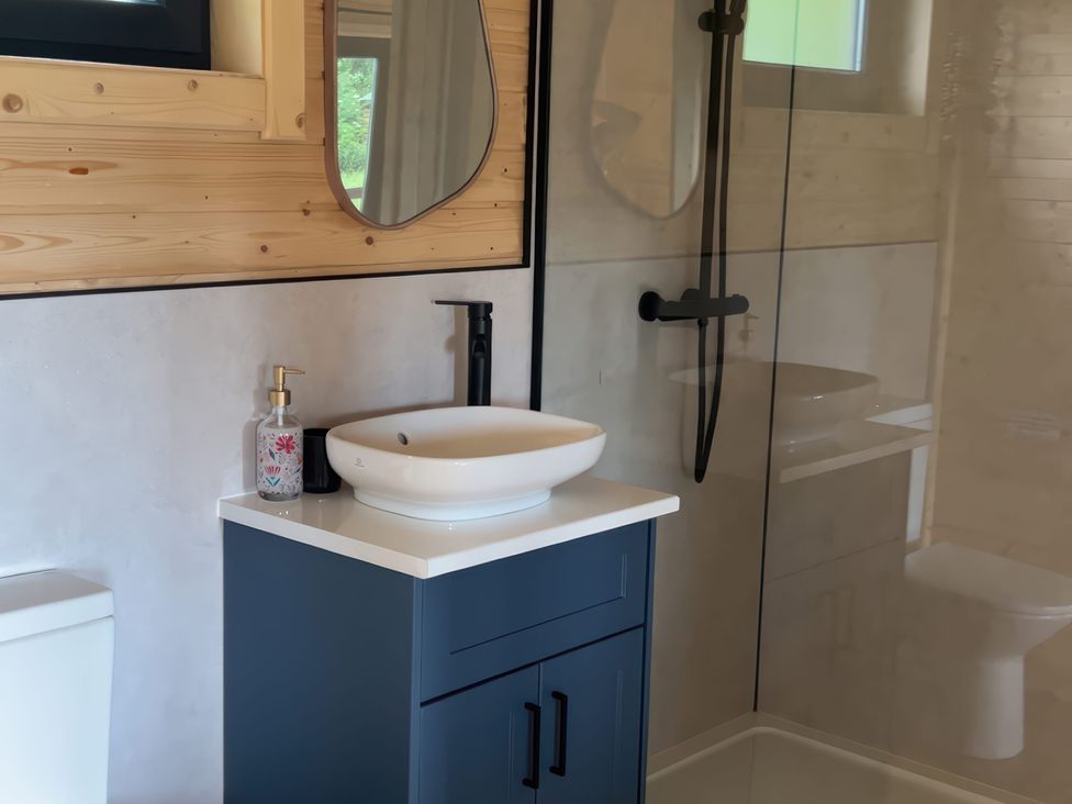 A bathroom with a sink and mirror at Primrose Higher Wambrook near Chard