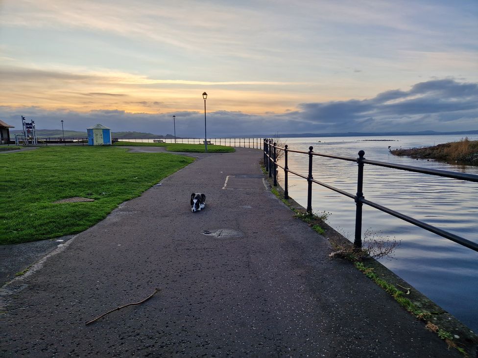 A pathway along the water with a dog at The Old Rectory in Largs