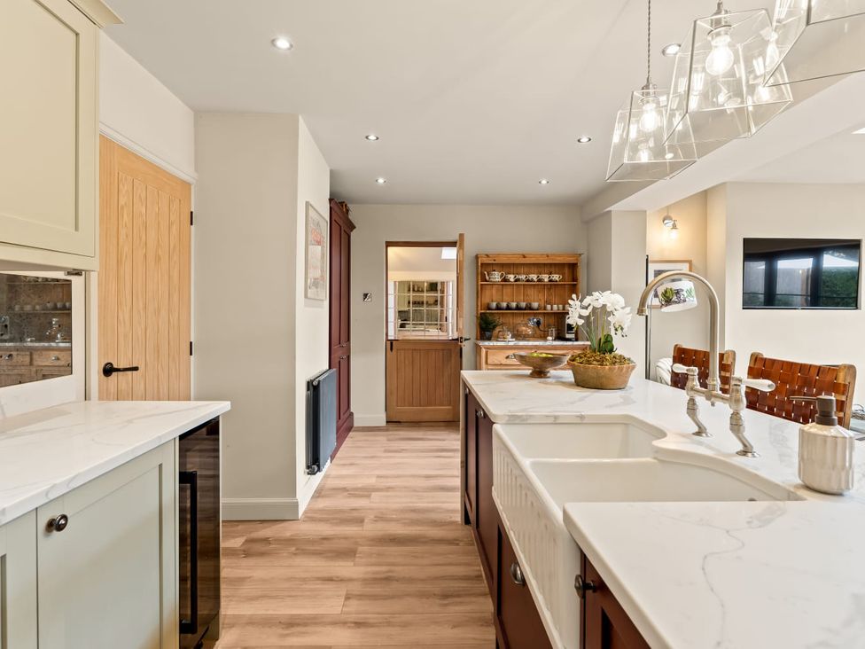 A kitchen with a sink and countertop at 3 Olivers View Brandsby