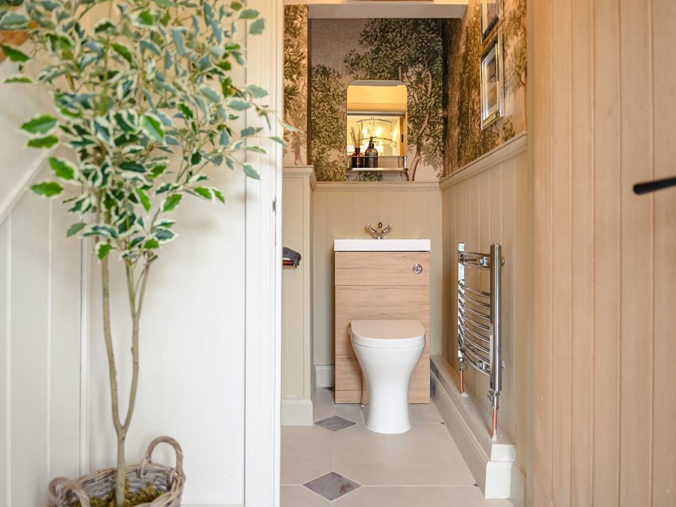 A bathroom with a toilet and sink at 3 Olivers View in Brandsby