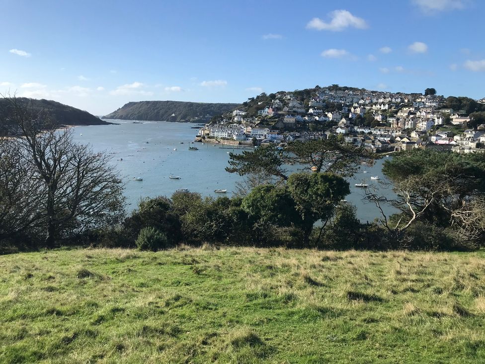A coastal view with boats on water at Firm Anchor, Salcombe