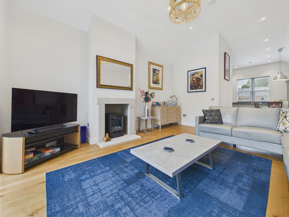 A living room with a television and fireplace at Oakwood Lodge in Tansley
