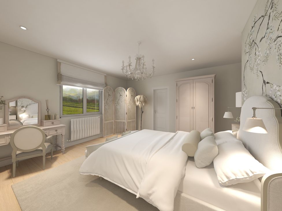 A bedroom with a bed and wardrobe at The House at School Farm in Hassall near Haslington