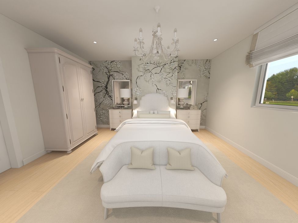 A bedroom with a bed and wardrobe at The House at School Farm in Hassall near Haslington