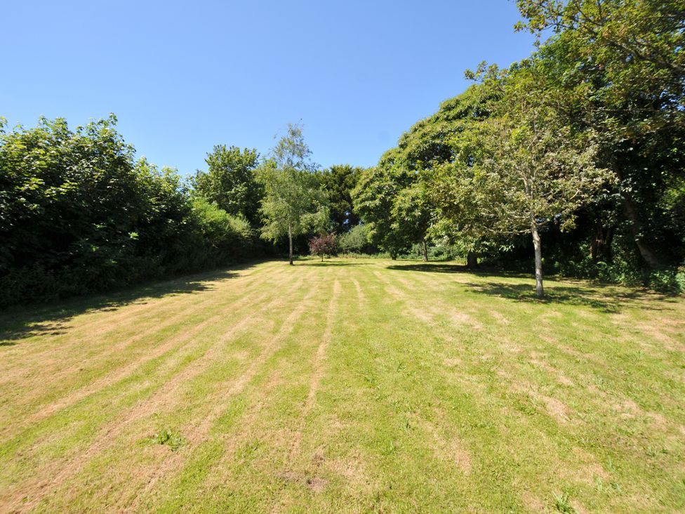 A garden with grass and trees at Smugglers in Porthpean near St Austell