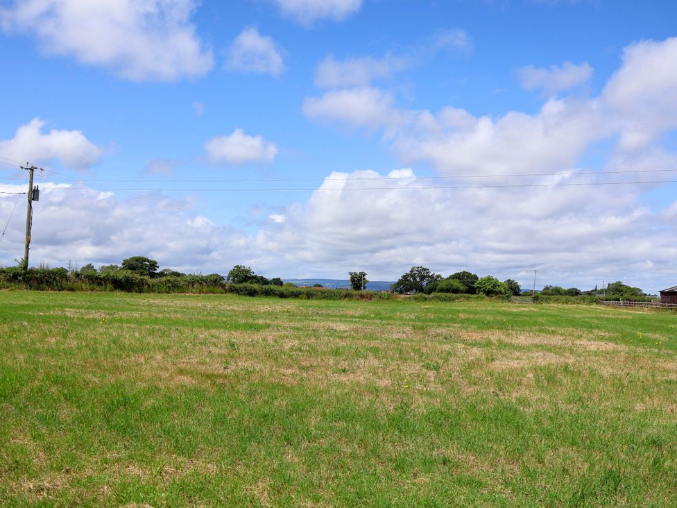 A wide open field with grass and trees at The Brambles in Holt, North Wales