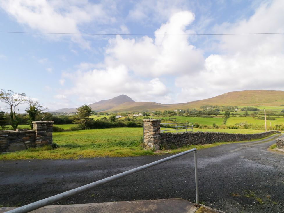 An outdoor view with mountains and fields at Duffy Lodge, Kilmacloo near Creeslough, County Donegal