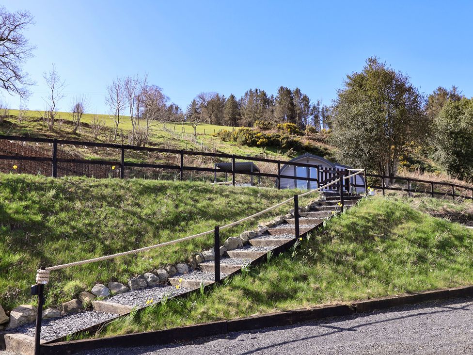 A pathway with steps leading up a grassy area at Lili Wen Fach in Ruthin