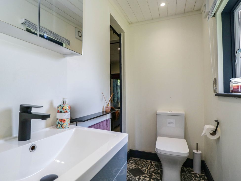 A bathroom with a sink and toilet at Squirrels Lodge in South Molton