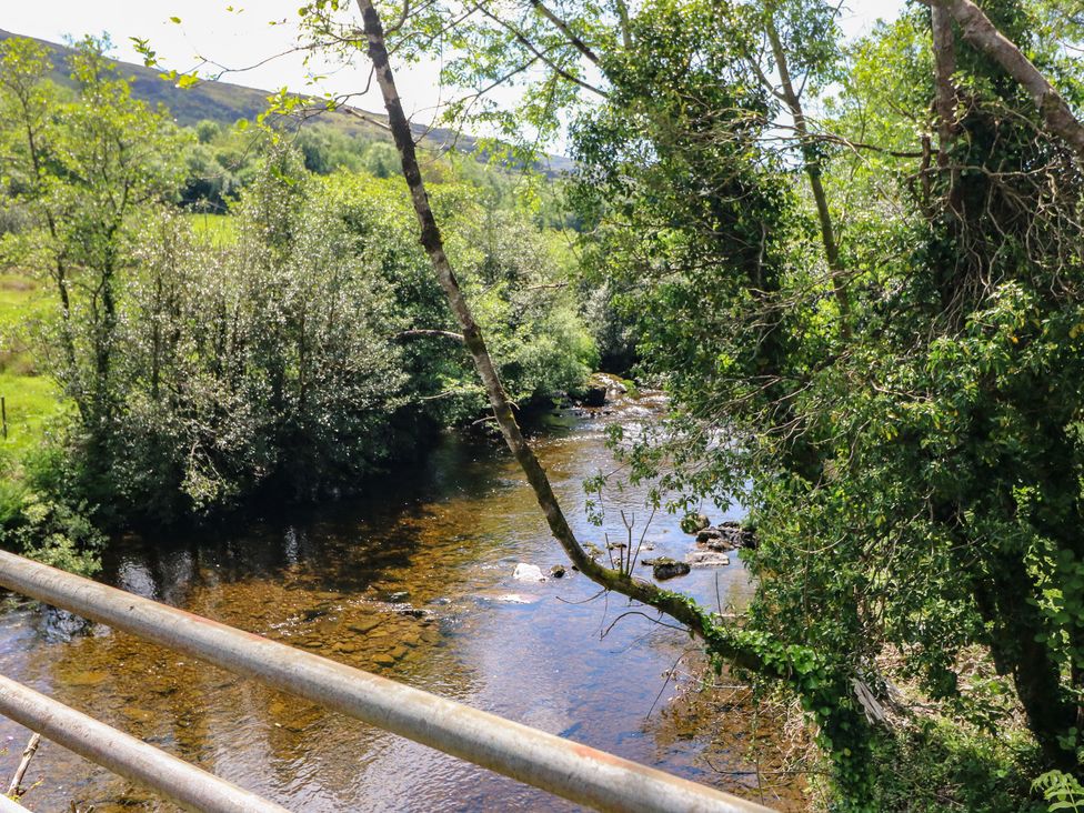 A view of a river surrounded by trees and grass at The Skating Rock in Bunane near Kenmare, County Kerry