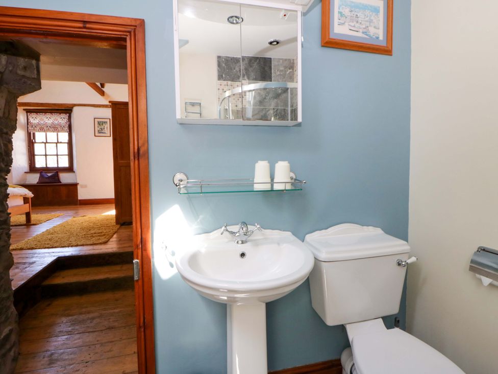 A bathroom with a sink and toilet at Parrog Stores near Newport, Pembrokeshire