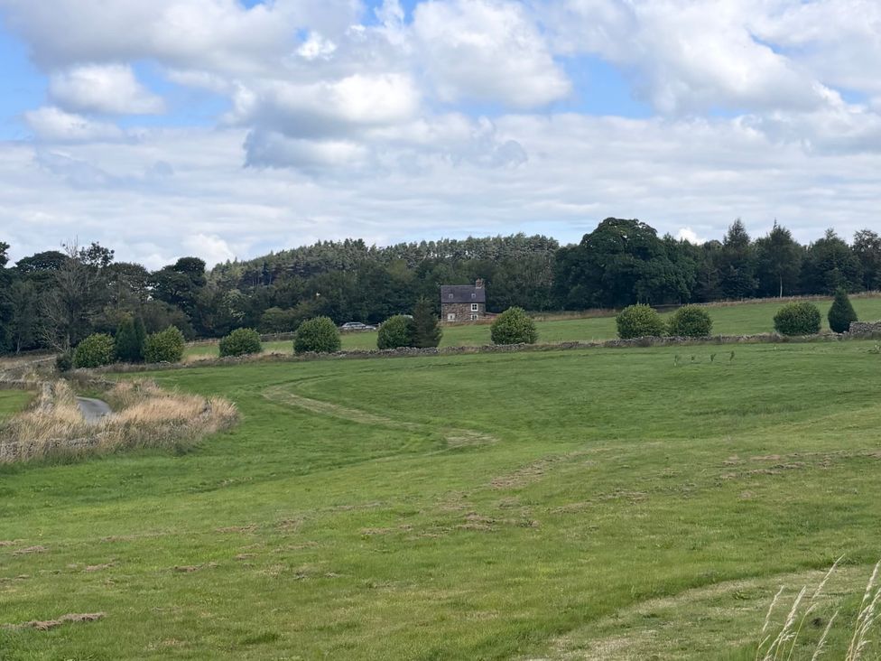 A house surrounded by grass and trees at School House Cottage in Newtown near Longnor