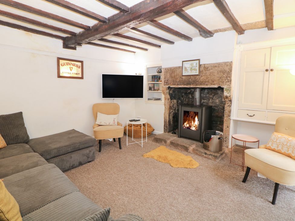 A living room with a television and fireplace at Roseville in Cromford