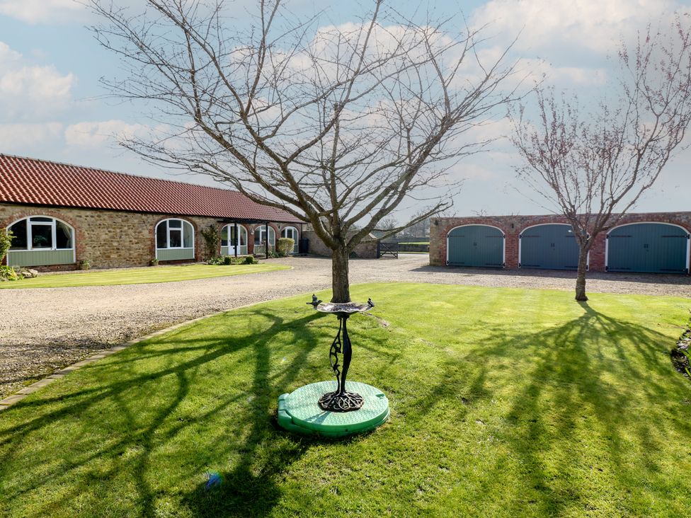 An outdoor space featuring a tree and a birdbath at The Cart House Snape near Bedale
