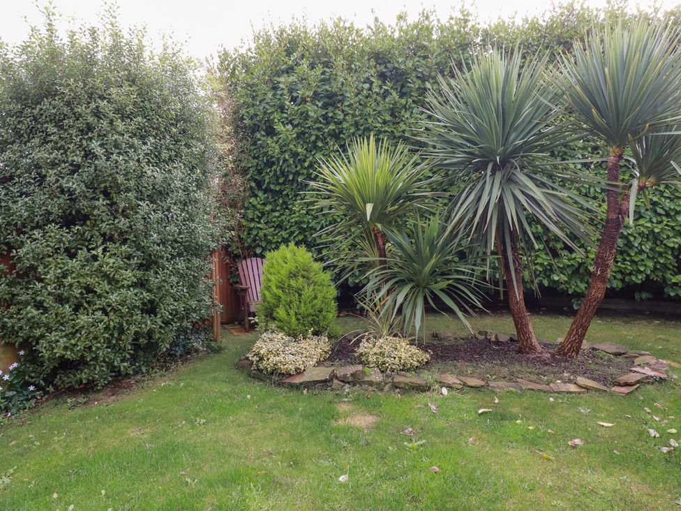 A garden with palm trees and shrubs at Blissful Ocean Breeze in Perranporth