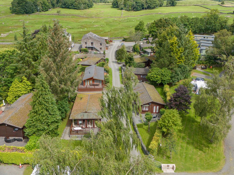 An aerial view of cabins and greenery at Lodge 7 At Pound Farm Crook near Kendal