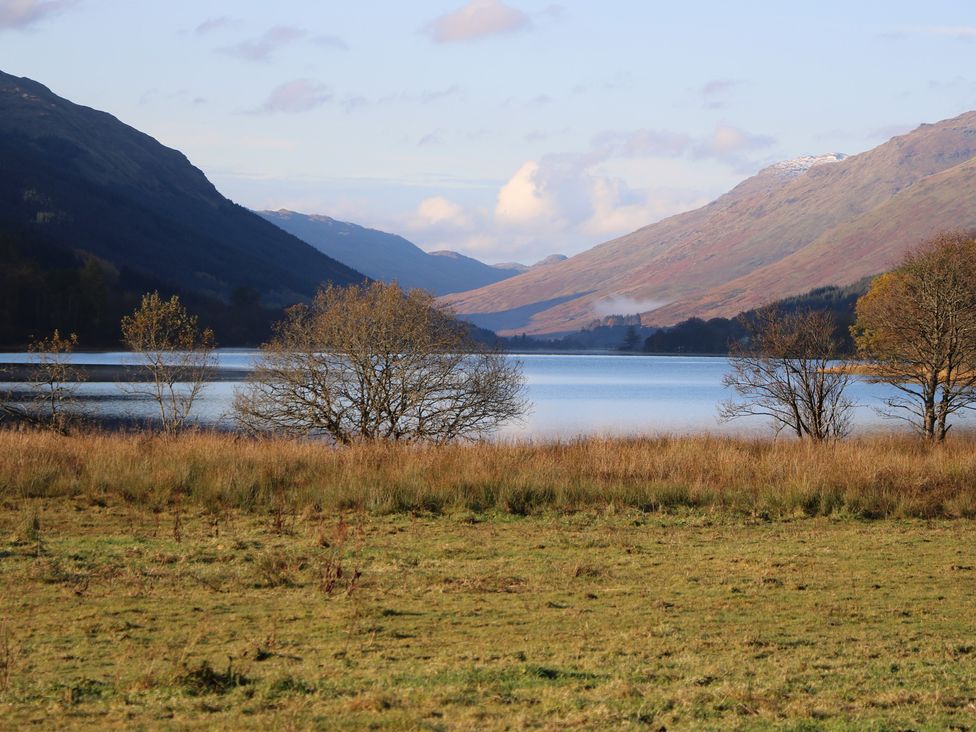 A landscape view with mountains and a lake at Culearn Mill, Balquhidder, Perthshire, Scotland