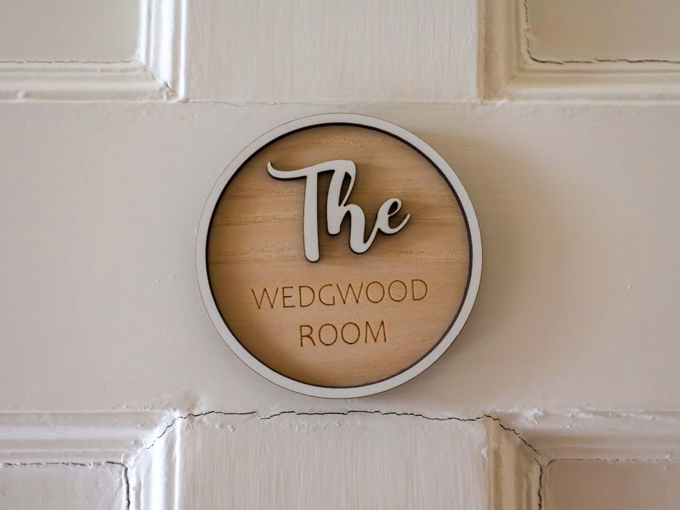 A sign indicating the Wedgwood Room at Parkfields House Tittensor near Barlaston