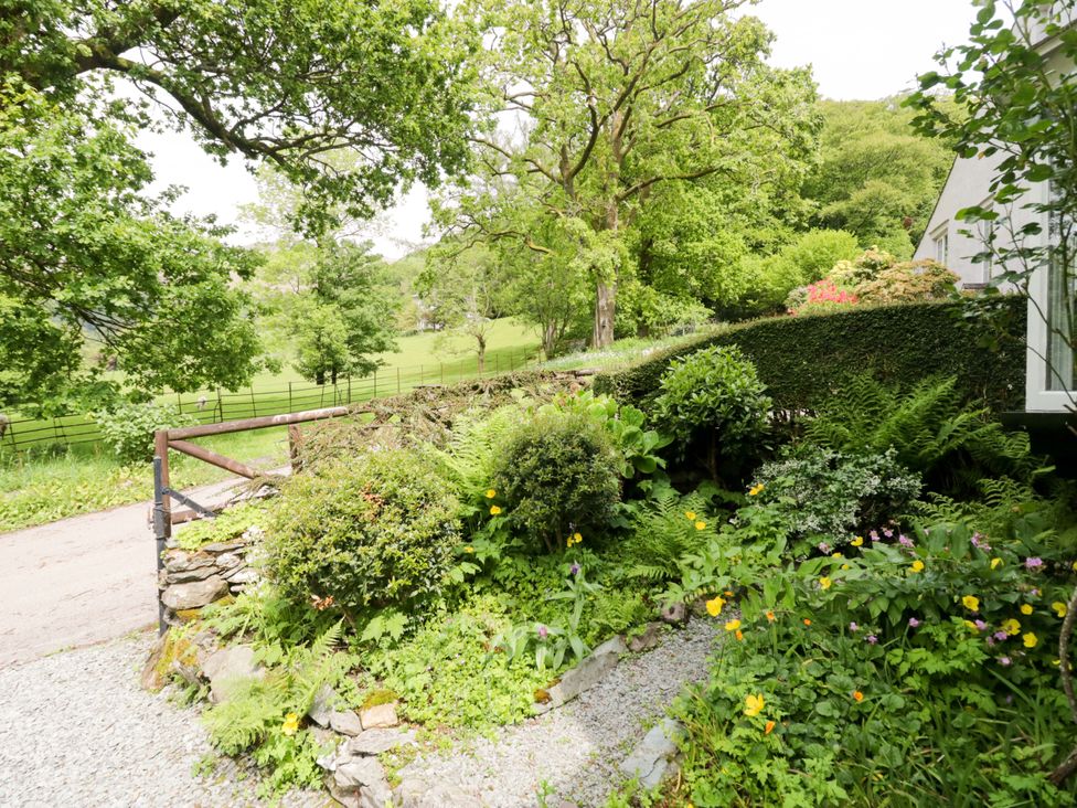 A garden with trees and plants at Hollens Cottage in Grasmere
