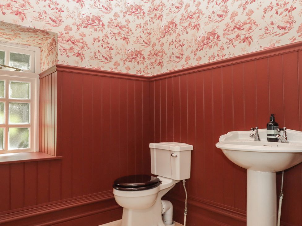 A bathroom with a toilet and sink at Alston Hall near Mothecombe Beach