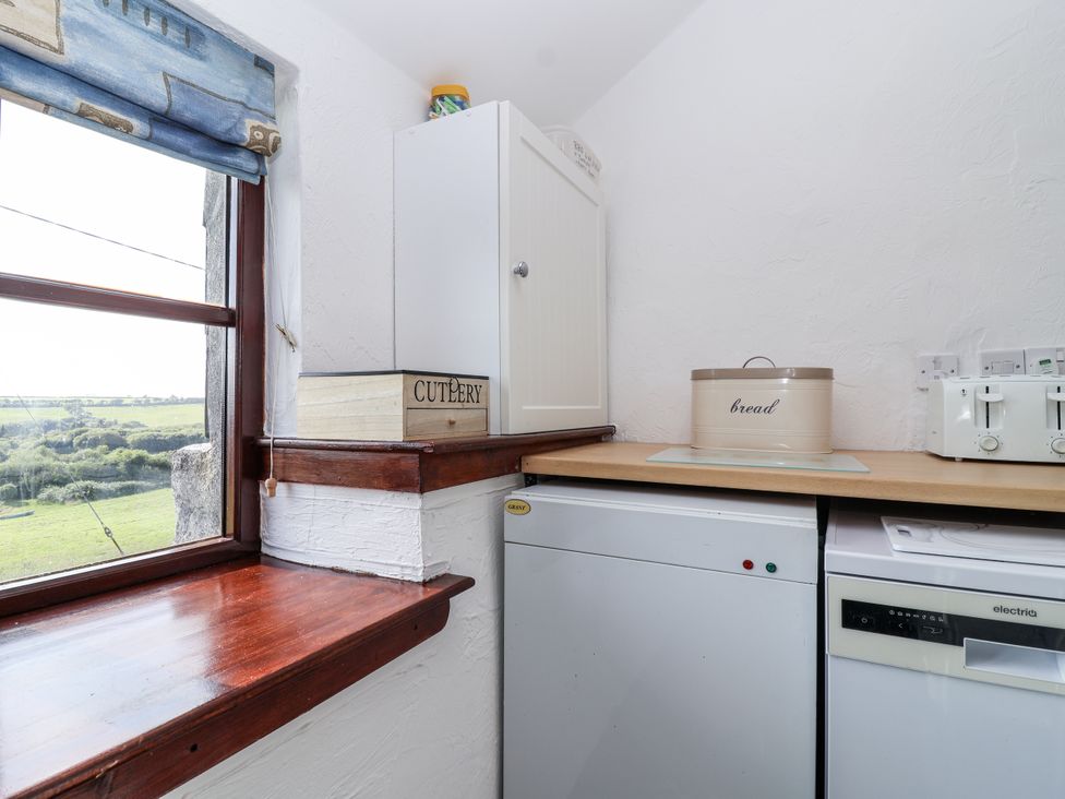 A kitchen with a window and various appliances at The Dairy Common Moor near Liskeard