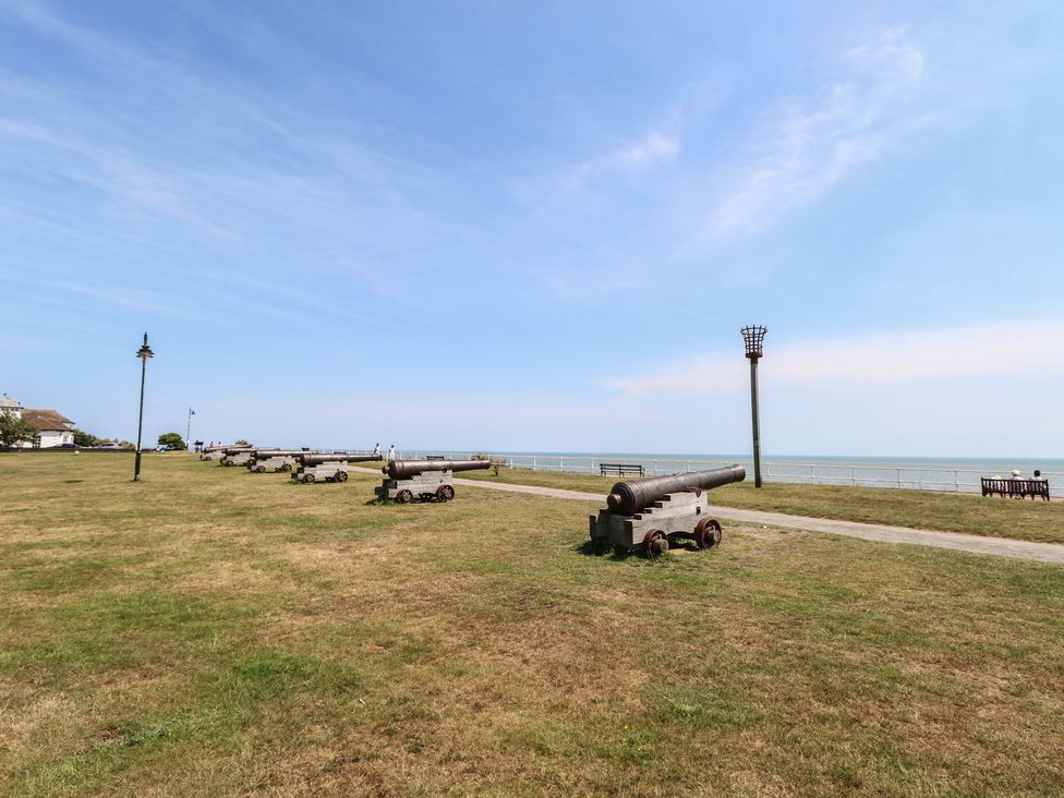 A view of cannons along a pathway at Iona Cottage Southwold