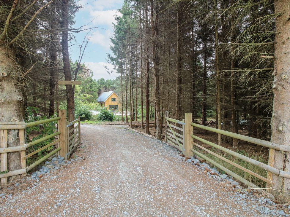 A gravel pathway leading to a house surrounded by trees at The Barn in Acton near Bishop's Castle