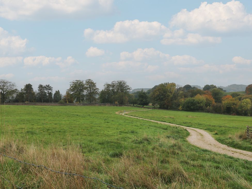 A field with a winding road and trees at The Coach House in Holloway