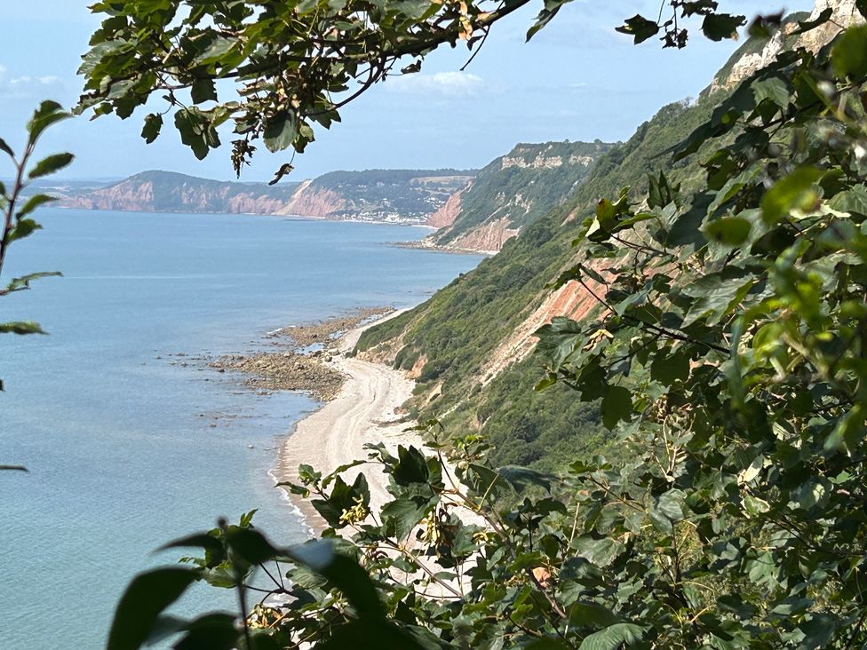 A coastal view with cliffs and beach at Hole House in Branscombe
