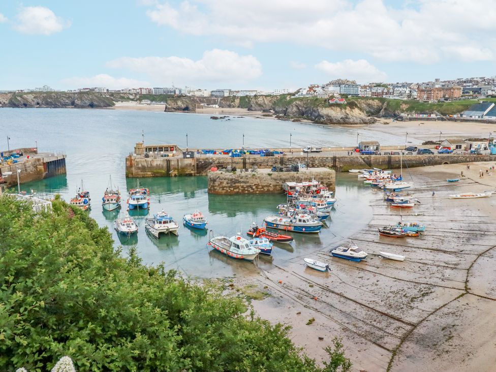 A harbor with boats and a pier at Beach View House in Newquay