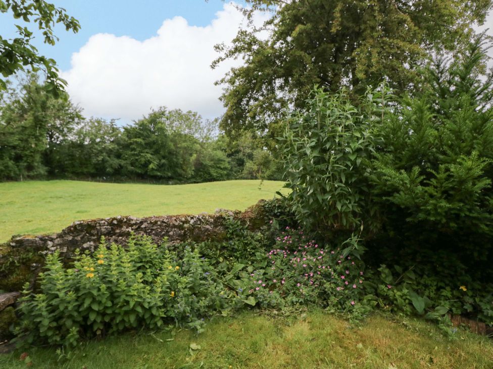 A garden with grass and a stone wall at 28 Rock Villas in Carnforth
