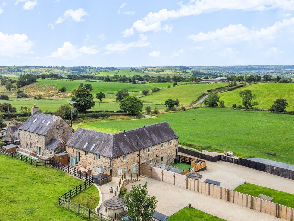 An aerial view of houses and fields at Pastures Barn Bradnop near Leek