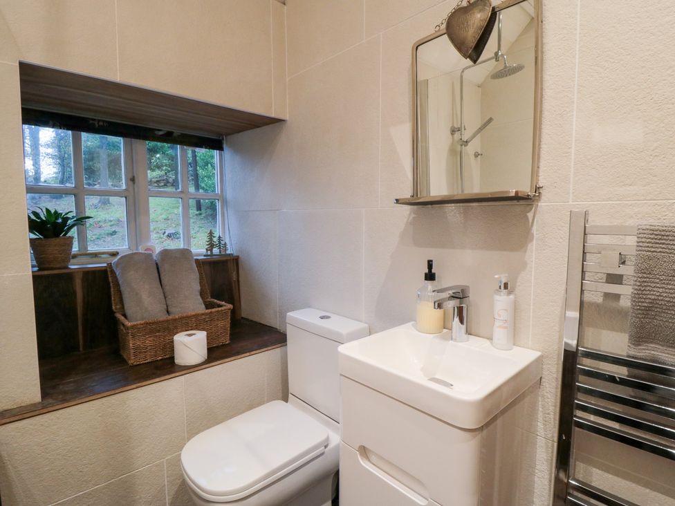 A bathroom with a toilet and sink at Maltkiln House Annexe in Chop Gate near Stokesley