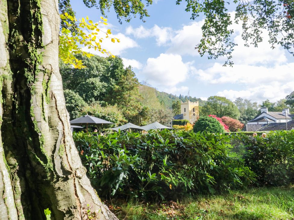 A view of trees and a building in the background at 2 Bakers Yard