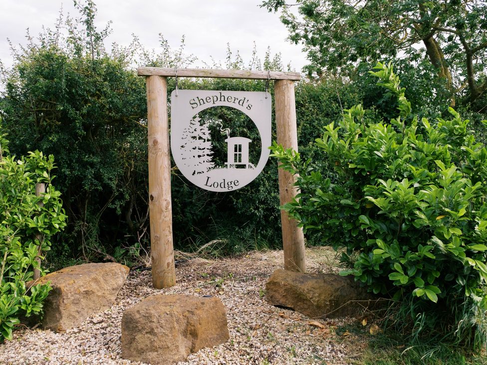 A sign for Shepherd's Lodge at Poppie's Shepherds Hut in Bottesford near Redmile and Vale of Belvoir