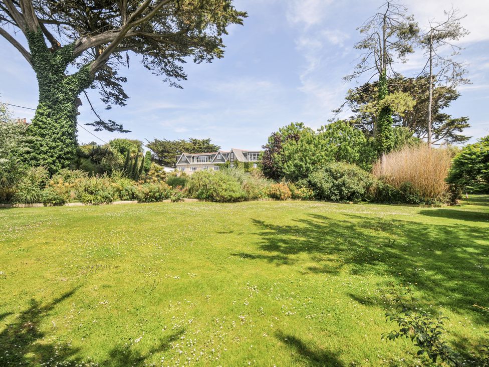 A garden with grass and trees at Bodare 8 Daymer Bay