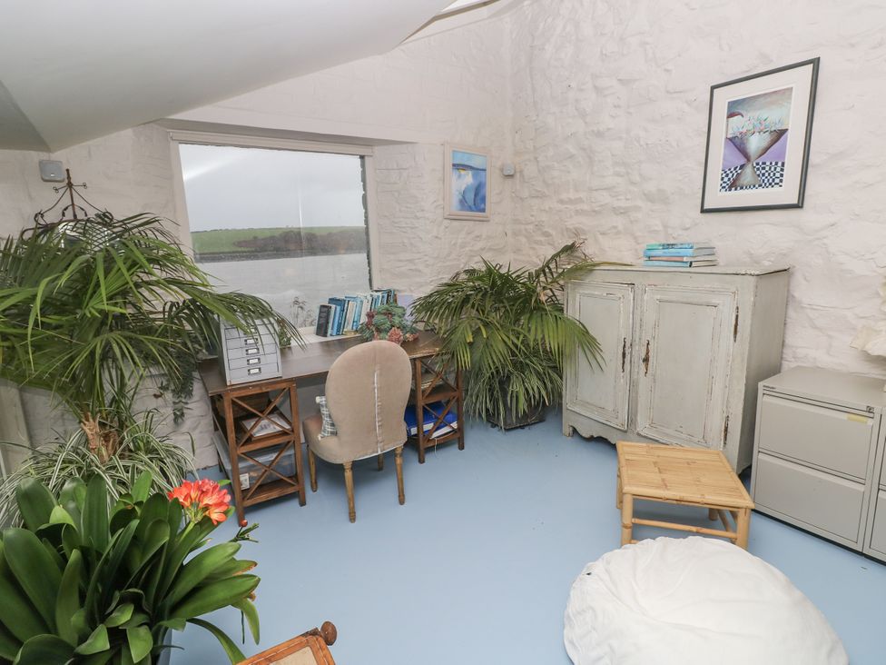 An office with a desk and plants at Curlew House in Cosheston