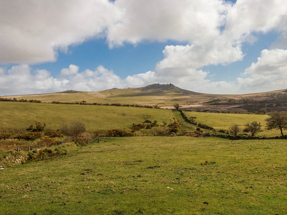 A landscape with hills and fields at Roughtor Barn Poldue near Camelford