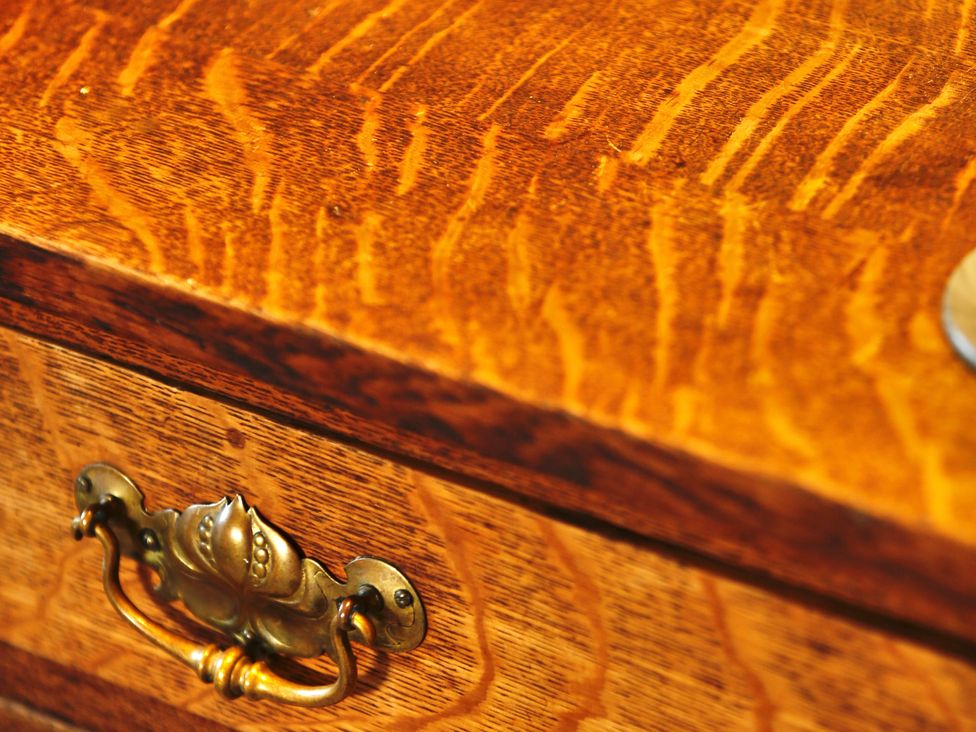 A wooden drawer with a metal handle at Havendale in Chesterfield