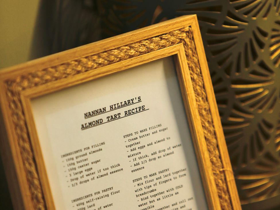 A framed recipe for almond tart on display at Havendale Chesterfield