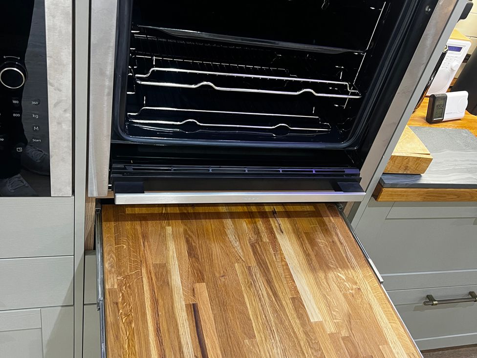 An open oven with racks inside at Havendale in Chesterfield
