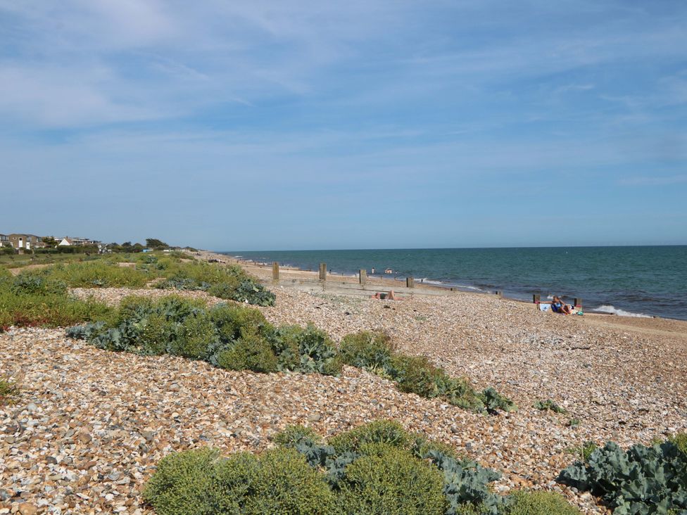 A beach with pebbles and greenery at Spring Cottage in Arundel, West Sussex