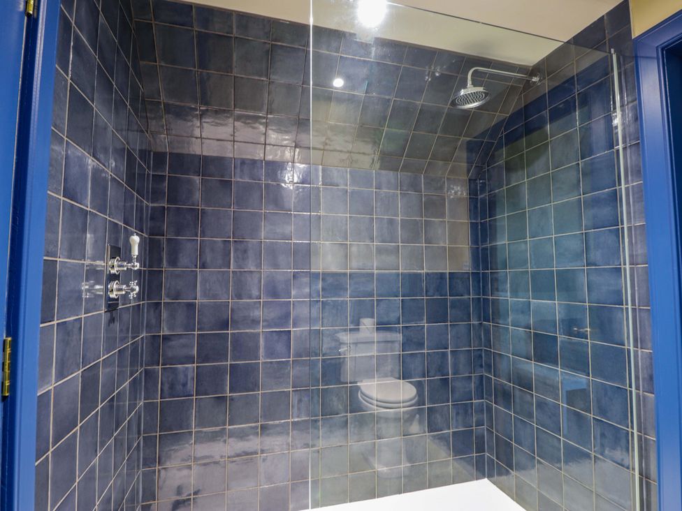 A bathroom with a shower and toilet at The Mandrel in Portmahomack