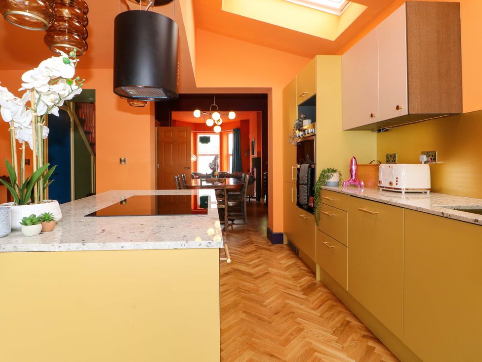 A kitchen with cabinets and countertop at Hasting Heights in Hastings
