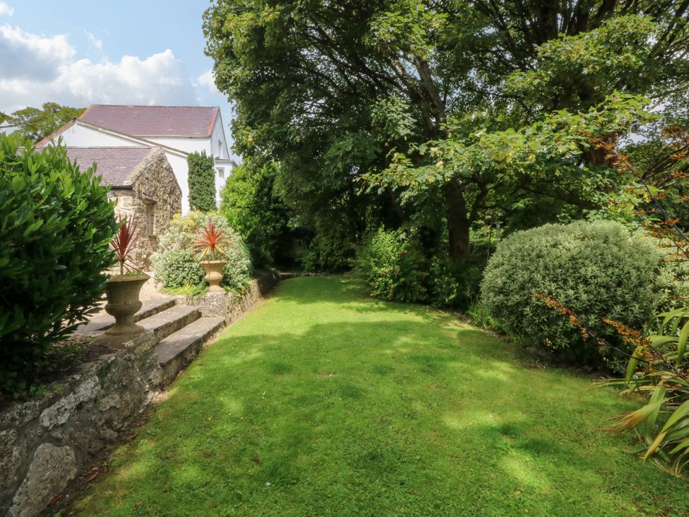A garden with grass and plants at Tyddyn Iolyn in Benllech