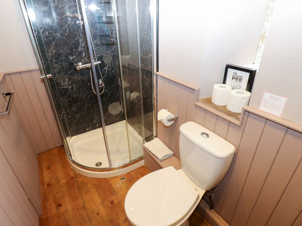 A bathroom with a shower and toilet at Nick Jone in Richmond