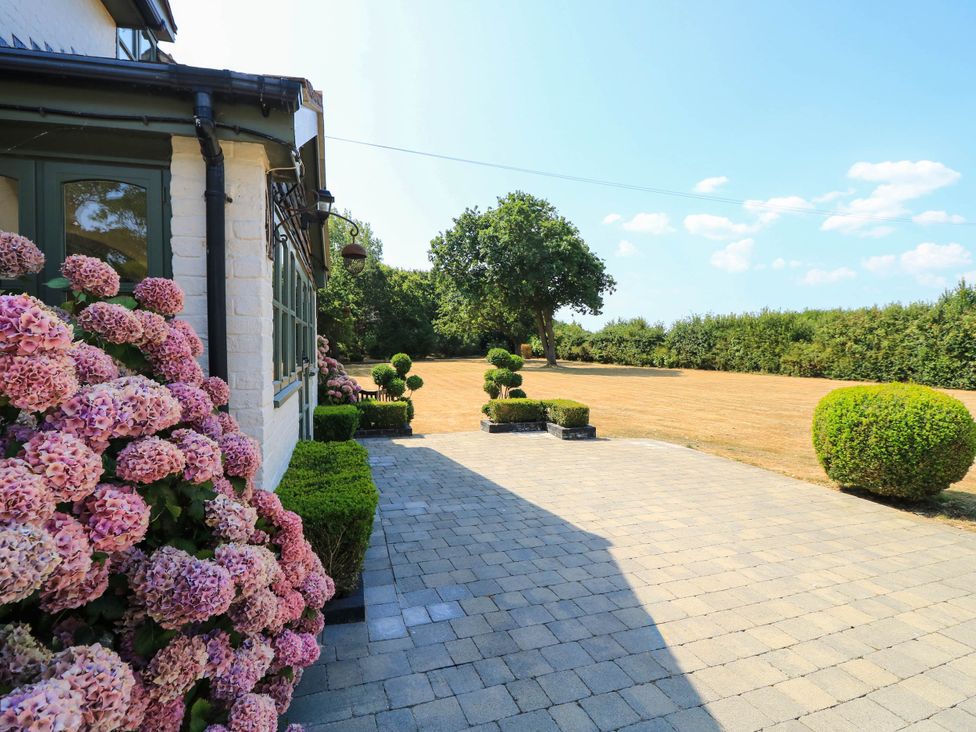 An outdoor area with flowers, hedges, a tree at Beam Cottage in Warsash