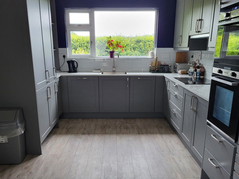 A kitchen with a window and sink at Beech Lodge in Foulksmills, County Wexford