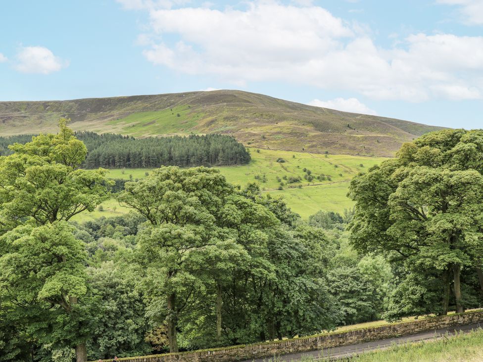 A view of a mountain and trees at Court Street Cottage Uppermill