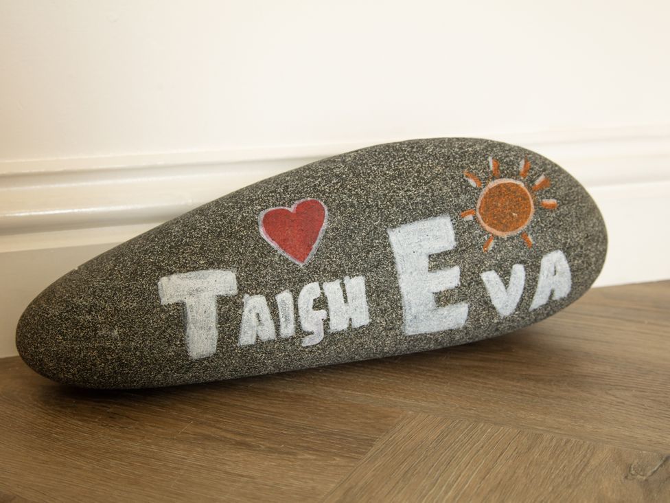 A decorated stone with love for Taigh Eva near Lochmaddy